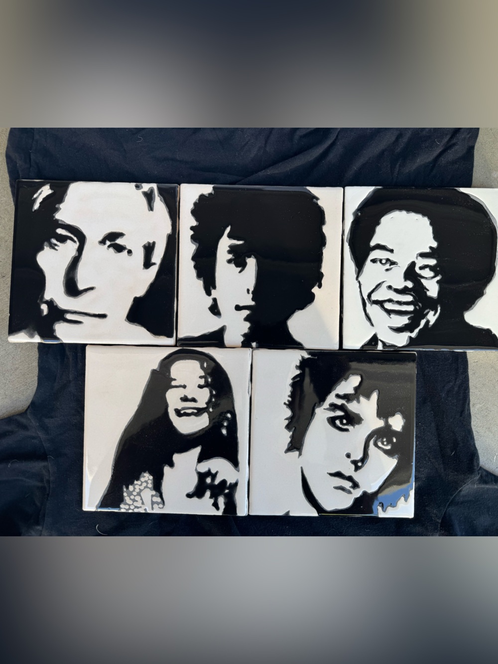 Set of 5 Black and White Musician Portraits Ceramic Tiles